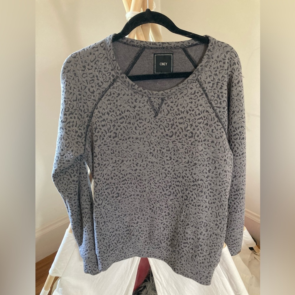 Grey obey leopard sweater size small